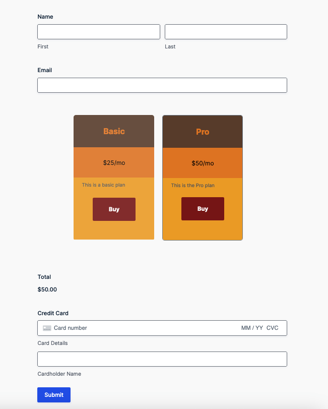 Gravity Forms Pricing Table