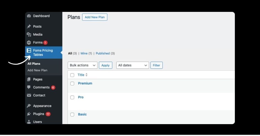 Gravity Forms Pricing Table
