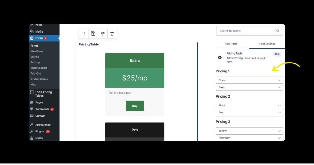 Gravity Forms Pricing Table