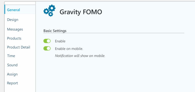 gravity FOMO settings for gravity forms social proof