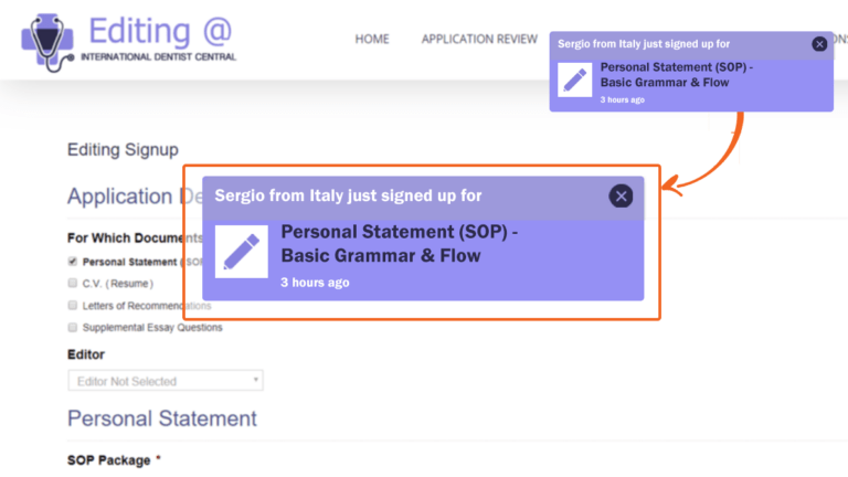gravity forms social proof in an editing site